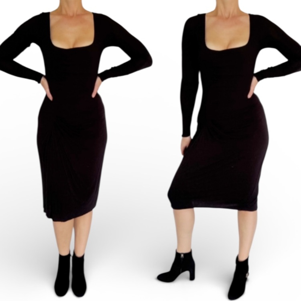 Anthropologie Bailey 44 Dressed black long sleeve bodycon midi dress size small